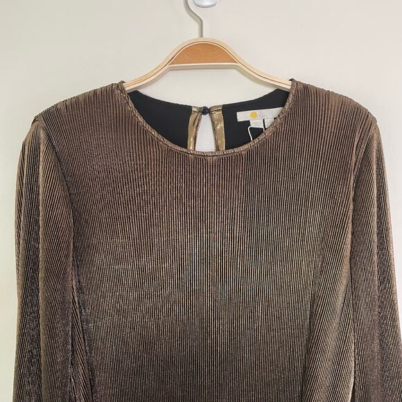 NWT Boden Plisse Mini Dress Size 10R Gold Metallic Shiny Ruffle Hem Tie Waist - Picture 6 of 12